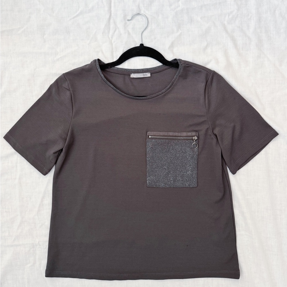 Gray Zara Front Pocket Top - Size Small